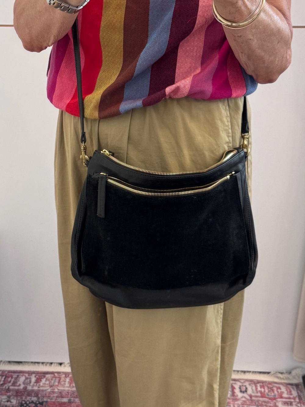Clare V Black Leather and Suede Cross Body Bag